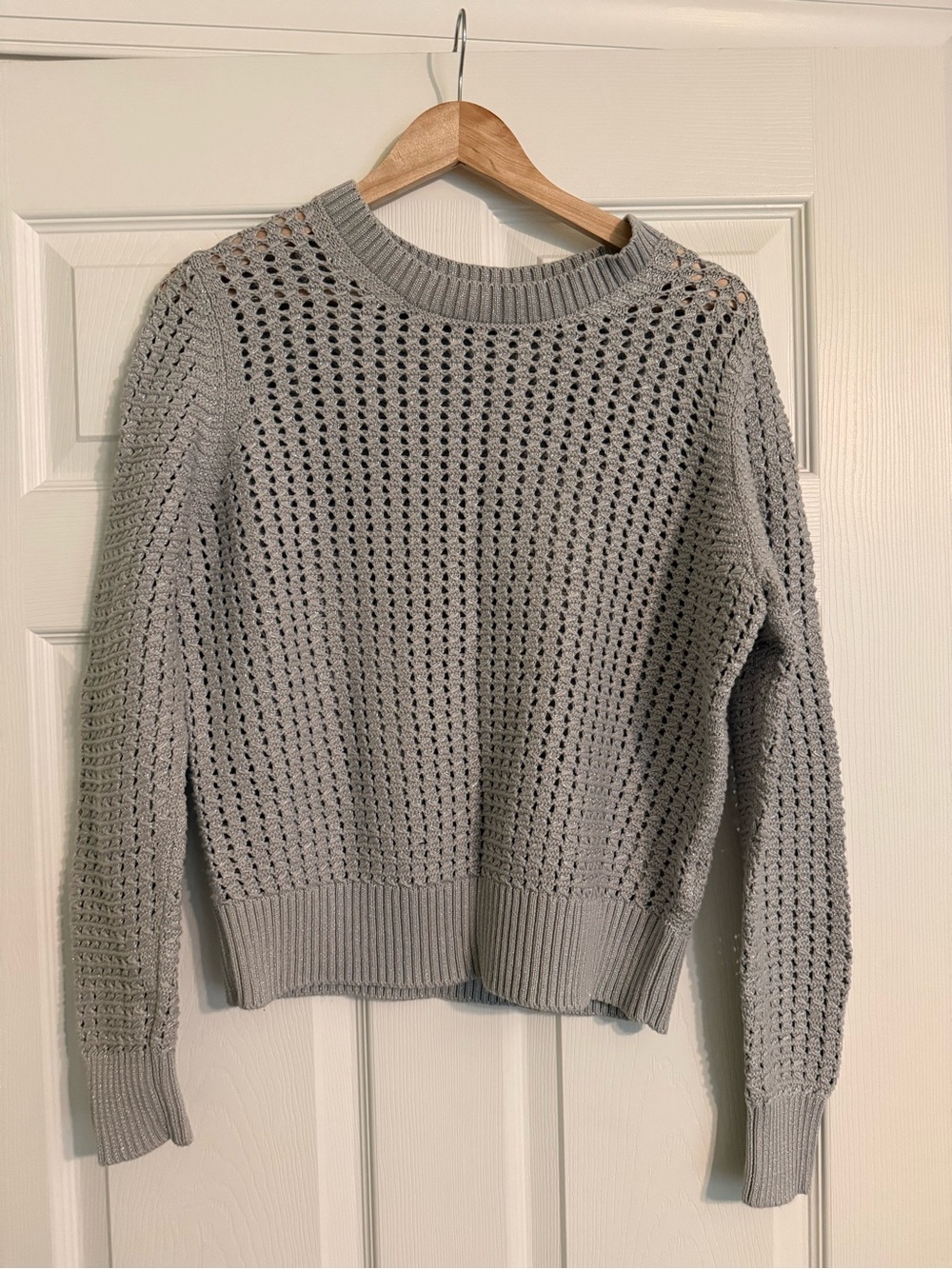 Gap Light Gray Open-Knit Crewneck Sweater